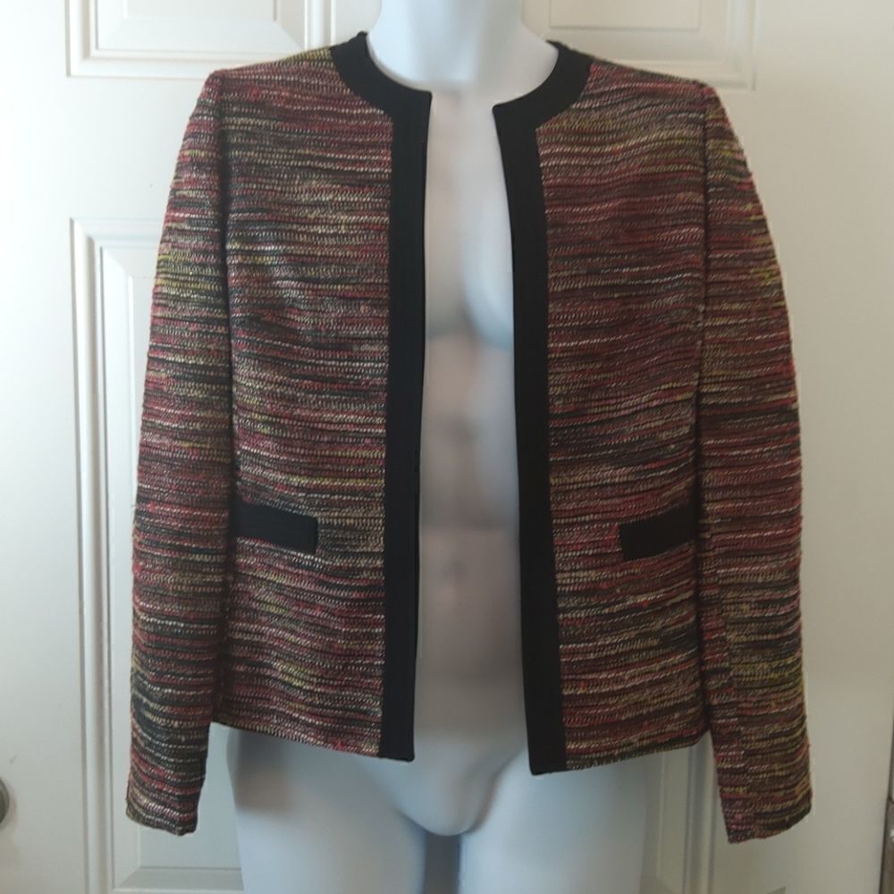 Kasper mix master blk multi/red open front jacket